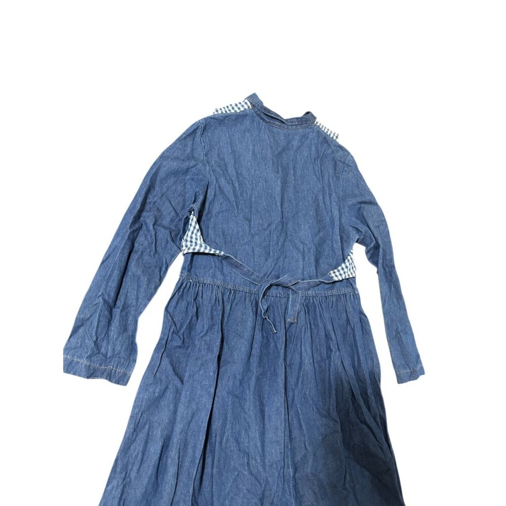Vintage Donna Small Chambray Denim Dress With Vest Front and Tie Backs Long Slee - Picture 6 of 7